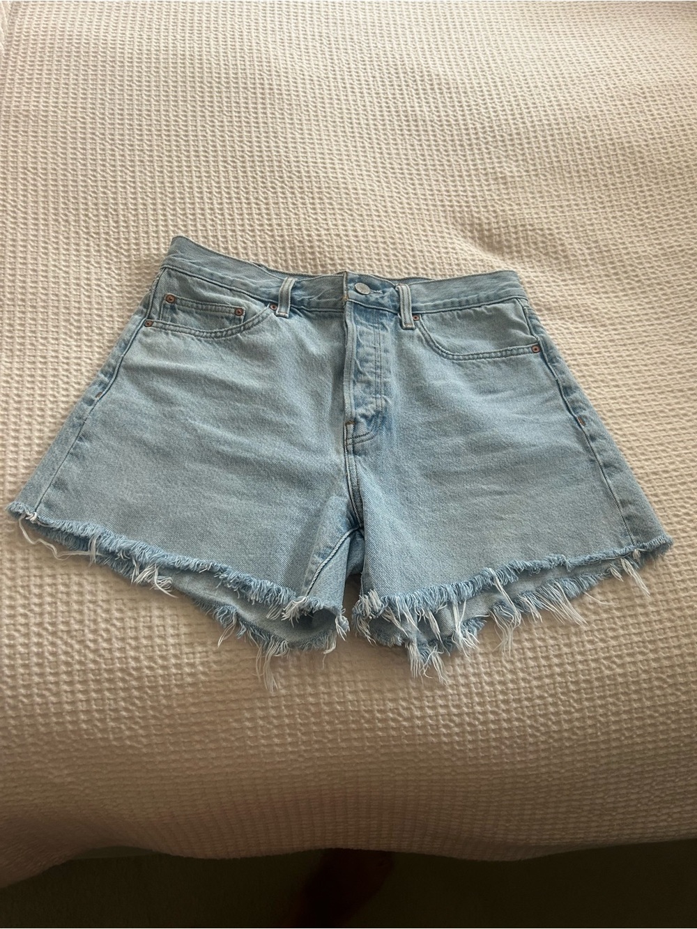 Denim Forum Light Blue Frayed Hem Jean Shorts